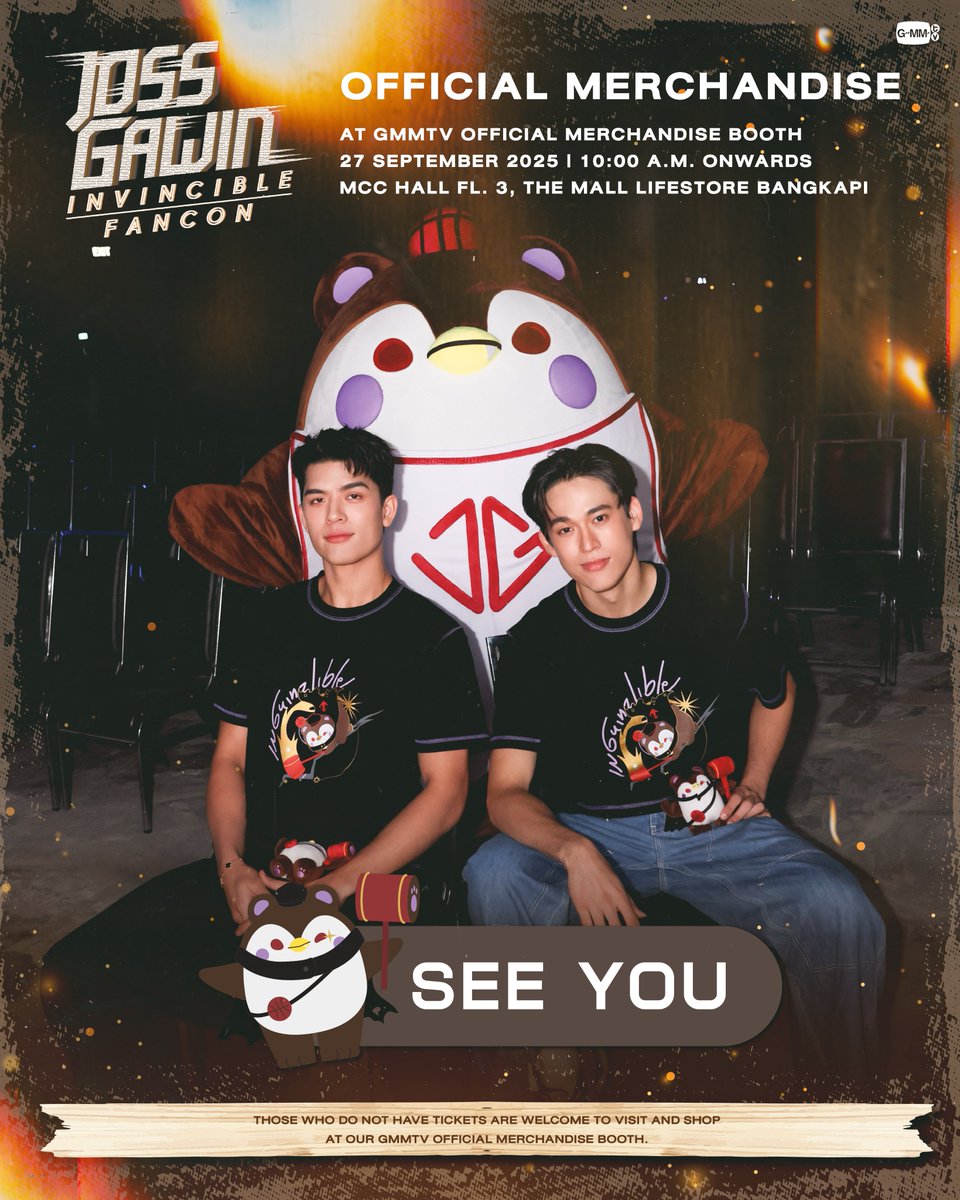 บูธ GMMTV OFFICIAL MERCHANDISE ในงาน JOSS GAWIN INVINCIBLE FANCON เปิดแล้วนะคะ แวะมาช้อปกันเถอะทุกคน!

GMMTV OFFICIAL MERCHANDISE BOOTH
10:00 AM onwards
MCC HALL FL. 3, THE MALL LIFESTORE BANGKAPI

#JossGawinFancon
#GMMTV