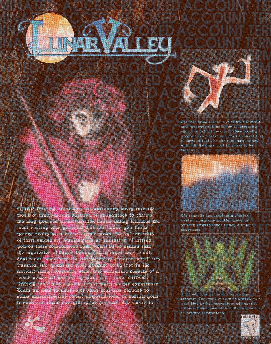 Seeing everyone talk about Lunar Valley recently inspired me to dig through some old magazines, found this ad from 98 that must have been for an early version of the game. Thought I'd imagined it, but seeing everyone relive their memories brought something back to the surface...