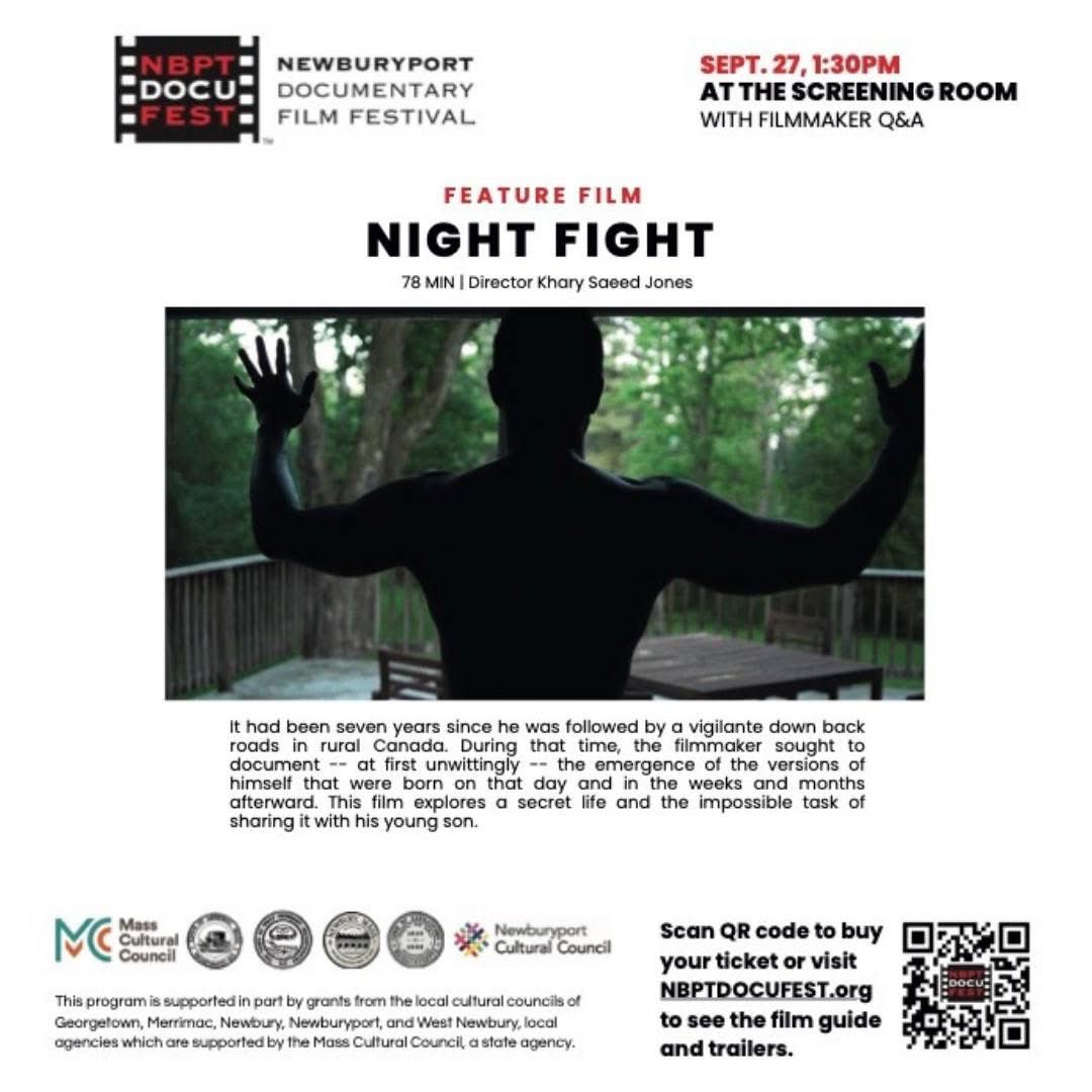 Join us tomorrow at 1:30 PM at The Screening Room in Newburyport (82 State St) for feature film, Night Fight!

🎟️ General admission is $18, and Senior/Student tickets are $15. Get your tickets at NBPTDOCUFEST.org or by scanning the QR code in the post!