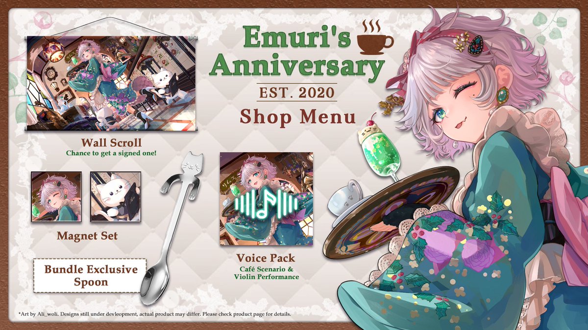 🎊Happy 5th Anniversary, Emuri!🎊

Celebrate at Emuri's cafe with her new merch line! Featuring acrylic magnets, a wall scroll, and a dreamy voice pack — preorder now! ☕🌸🎶

PS- There's a chance to receive a SIGNED wall scroll!👀

glitchstars.com/hiiragiemurish…