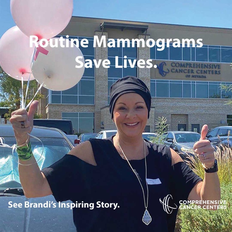 reviewjournal's tweet photo. Brandi Ellis faced a breast cancer diagnosis in the middle of a global pandemic. With courage, the support of her family and her team at Comprehensive Cancer Centers, she overcame surgery, chemo, and radiation—and today, she’s 5 years cancer-free.