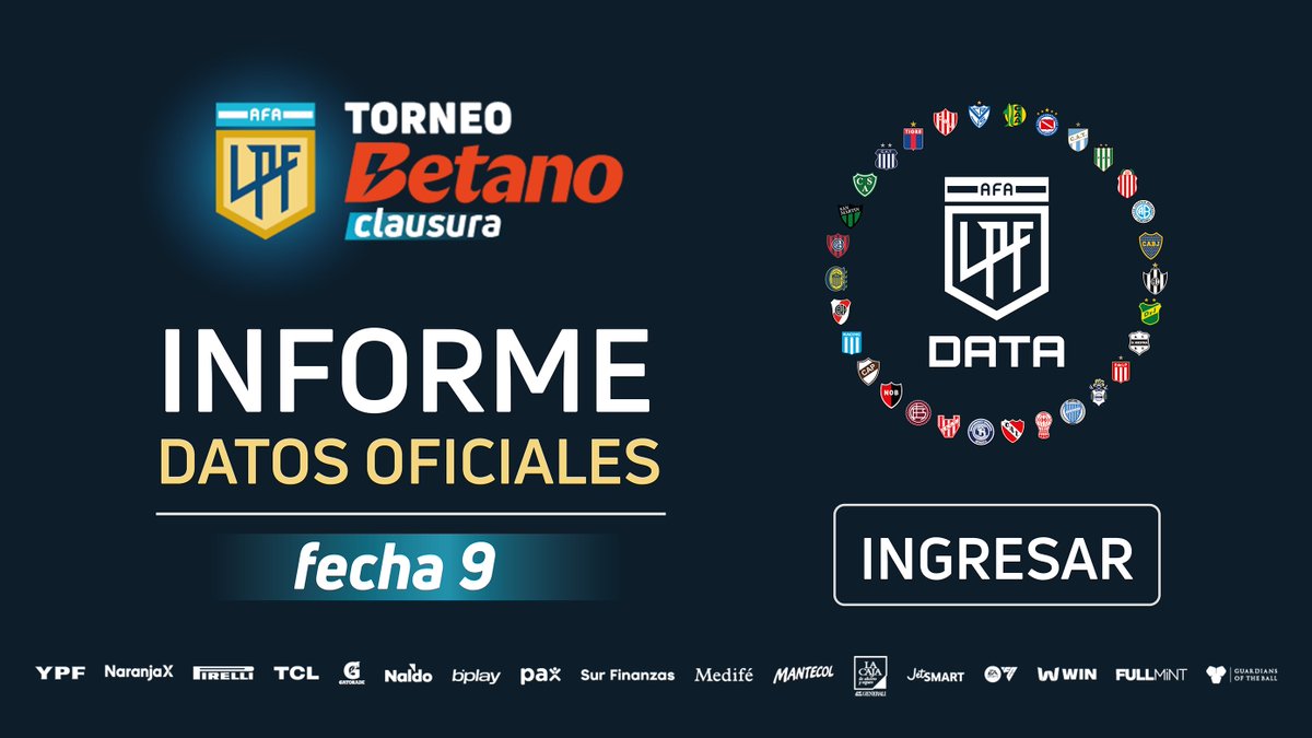 LPFData's tweet image. Les compartimos el informe estadístico de la #Fecha9 del #TorneoBetano Clausura 2025 🏆.
bit.ly/42LsMuj
#LPFData