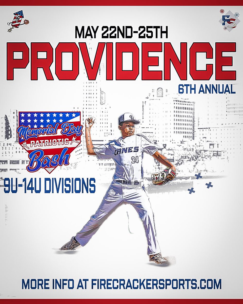 firecrackerbsb's tweet image. Don’t miss the season opener of 2026!
Our largest youth tournament of the season is back with 3 games guaranteed for 9U-14U divisions
Regions are split into Providence and Worcester to limit travel and focus on the game⚾️
Find out more at Firecrackersports.com