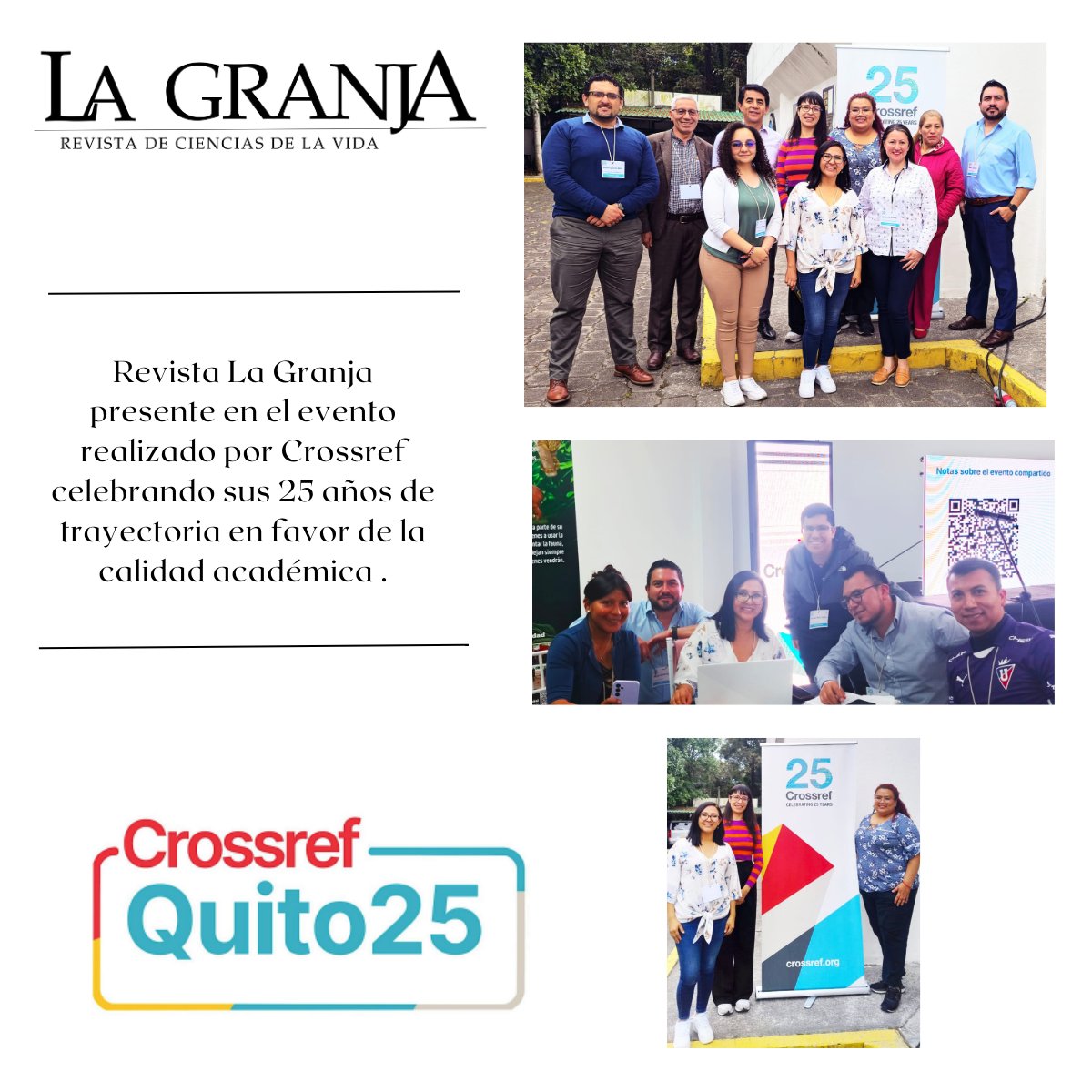 RevistaLaGranja's tweet image. 📚 El equipo editorial de @RevistaLaGranja participó en Crossref: Celebrating 25 Years 🌍✨
🔎 Reafirmamos nuestro compromiso con la excelencia editorial, la integridad académica y la visibilidad internacional de nuestros artículos científicos.
#RevistaLaGranja #Crossref #DOAJ