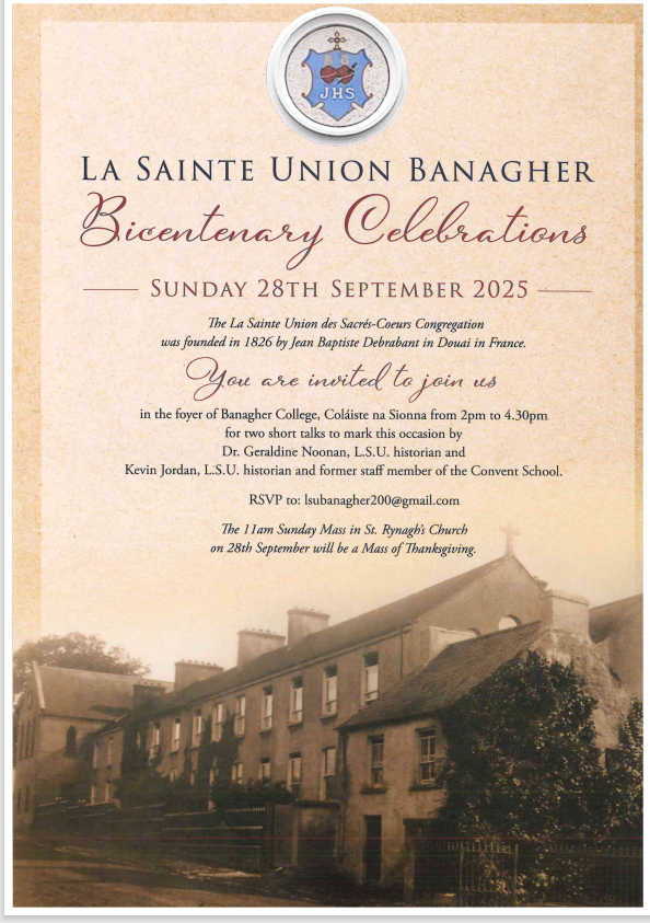 The Bicentenary Celebrations of La Sainte Union will take place on Sunday 28th September.