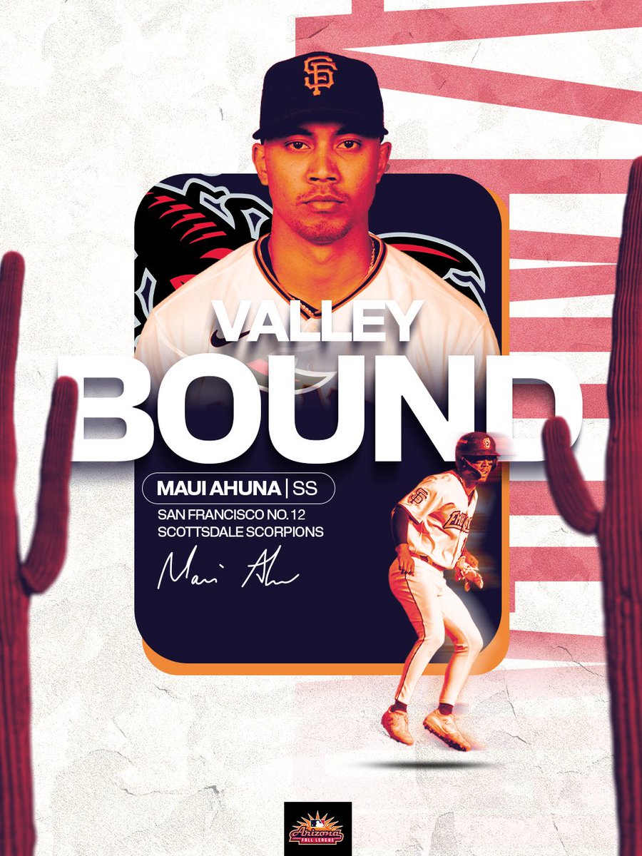 MLBazFallLeague's tweet photo. Giants No. 12 prospect Maui Ahuna is #ValleyBound
Ahuna, started the season with the San Jose Giants earning a promotion to High-A Eugene where he hit .311 with a .871 OPS.
Stay tuned to see who else is Valley Bound for the 2025 Fall League season! https://t.co/2uvfhTfHUZ