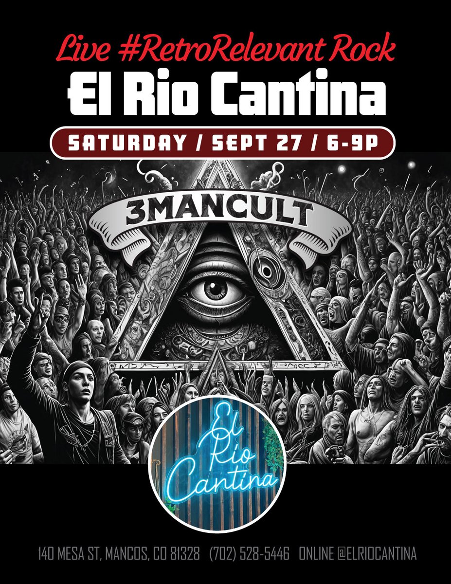 3ManCult's tweet photo. @followers #\|/Ξ're back in Mancos tomorrow evening from 6-9p at El Rio Cantina - come on out for some #retrorelevant #rocknroll with a taco truck and top shelf mescal selections - I mean seriously... does it get any better than THAT ?!?!? https://t.co/xfJ5FqNq8y
