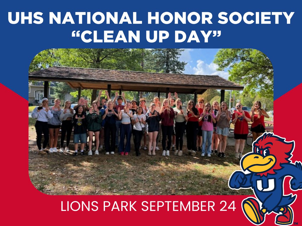 UHS students doing great things! Many thanks to the UHS National Honor Society for taking time to clean up &amp; care for Lions Park during “Clean Up Day” on September 24. UHS is changing the world… one park at a time! #UHSpride