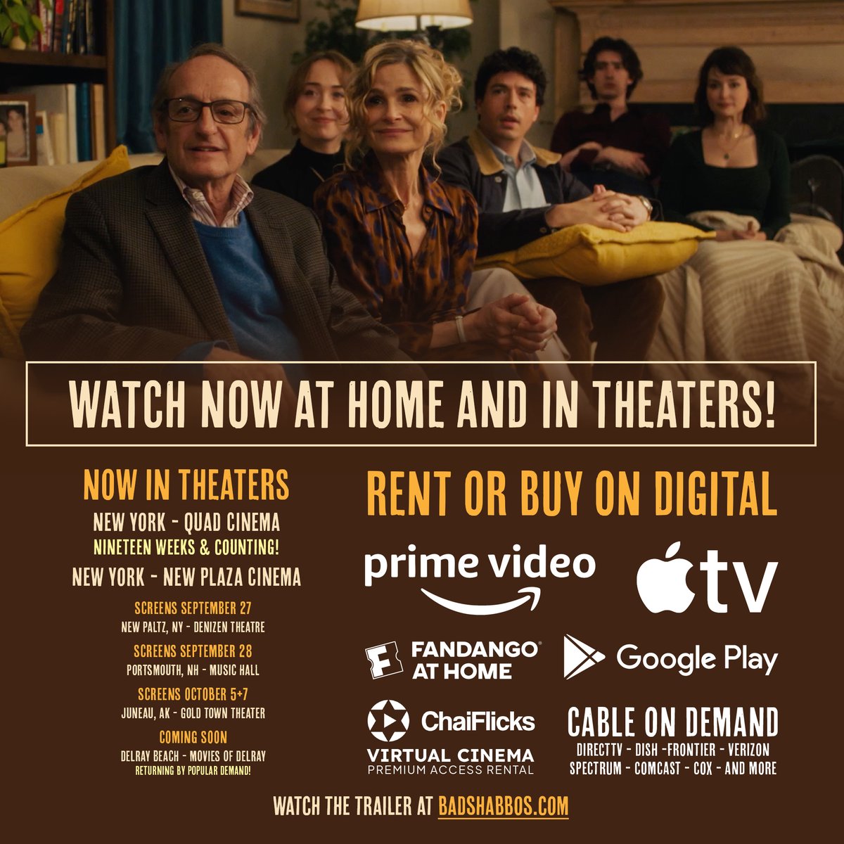 "Get ready to laugh your tuchus off - Bad Shabbos is a surprisingly smart and taut dark comedy." - Lois Alter Mark, <a href="/AWFJ/">Alliance of Women Film Journalists</a>

Laugh your tuchus off with BAD SHABBOS - extended for its NINETEENTH week in theaters and available now on Digital everywhere! 😂 BadShabbos.com