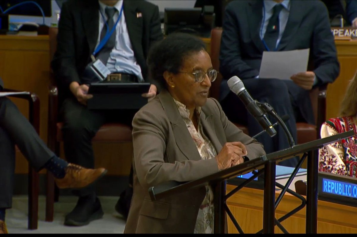 Eritrea_UN's tweet photo. "With strong political will & community participation, substantial progress in health is achievable." — Ms. Elsa Haile, DG International Organizations, representing #Eritrea at the #UN Fourth High-Level Meeting of the General Assembly on the Prevention and Control of Noncommunicable Diseases and the Promotion of Mental Health and Well-being. #Eritrea remains committed to its people through self-reliance and solidarity!

#UNGA80  #GlobalHealth