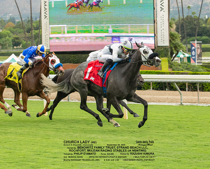 Cougzag's tweet image. Thank you to trainer ⁦@PhilDamato11⁩ and his team for this win with #CHURCHLADY . #Isntthatspecial Congratulations to ⁦@mikeyfisheyes⁩ and partners. Great opening day ⁦@santaanitapark⁩ ⁦@benoitphoto_⁩