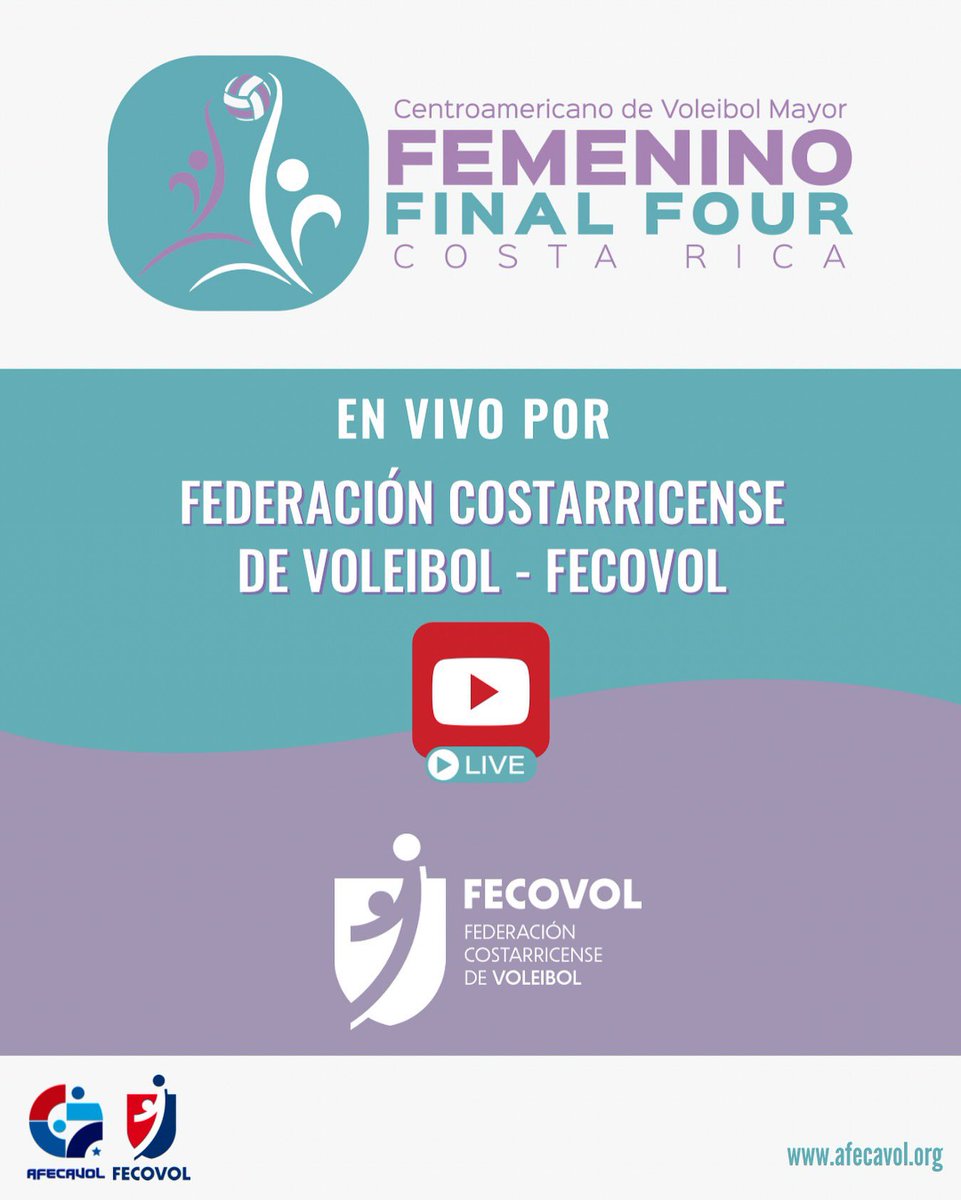 ¡EN VIVO II Final Four Femenino de AFECAVOL!

🎥 YouTube: FECOVOL- Federación Costarricense de Voleibol

🔗 youtube.com/@fecovol-feder… 

📆 Septiembre 26-28, 2025
📍Polideportivo de San Francisco de Dos Ríos 🇨🇷

#afecavol #voleibolcentroamerica #voleibolcentroamericano #voleibol