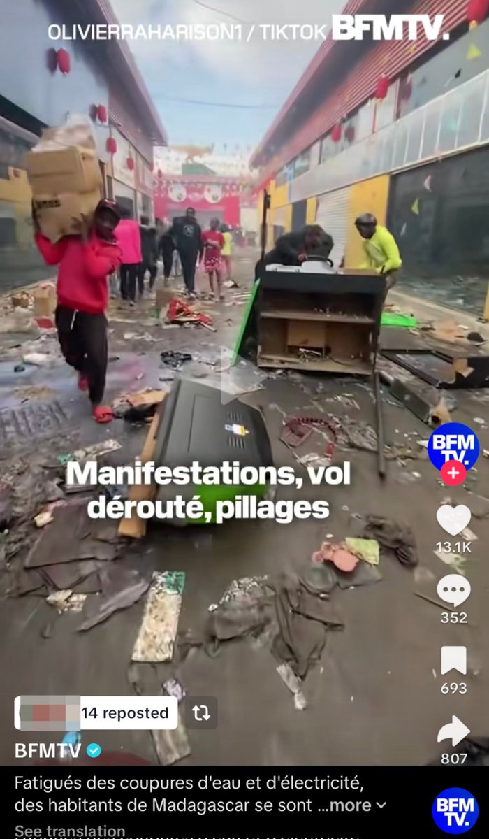 Some Western media are spreading lies and half-truths about our protest. Distorted realities will not silence us.

Lootings and pillages are NOT part of Gen Z. We remain peaceful and determined. 

 #GenZMadagascar #Madagascar