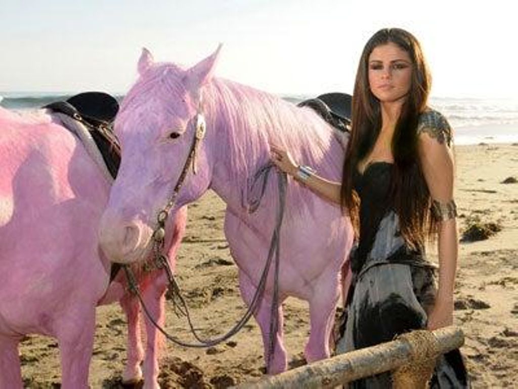Benlenalevin's tweet photo. According to sources Selena will be arriving on the pink horse from LYLALS MV to her wedding! https://t.co/6xKzLM7QH9