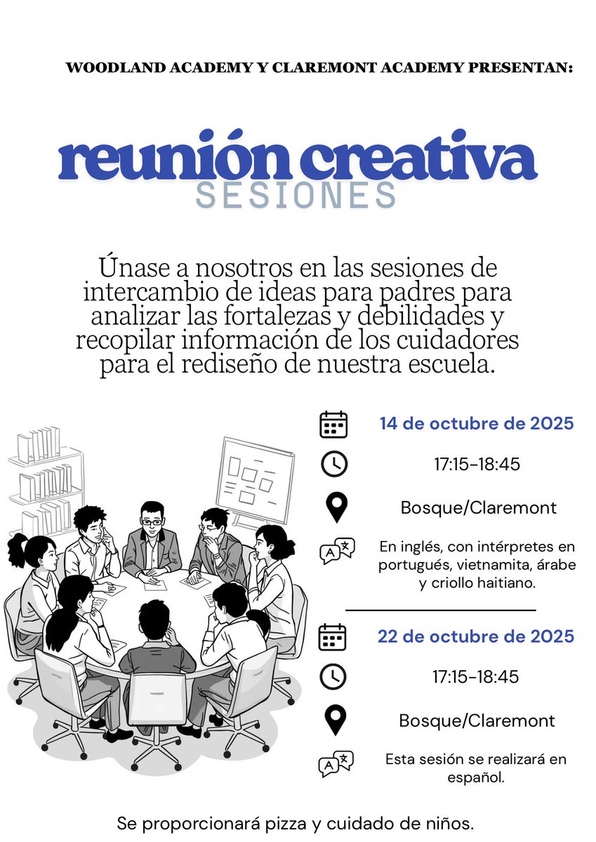 Looking forward to seeing parents at our upcoming brainstorming sessions to support our Woodland/Claremont school redesign!