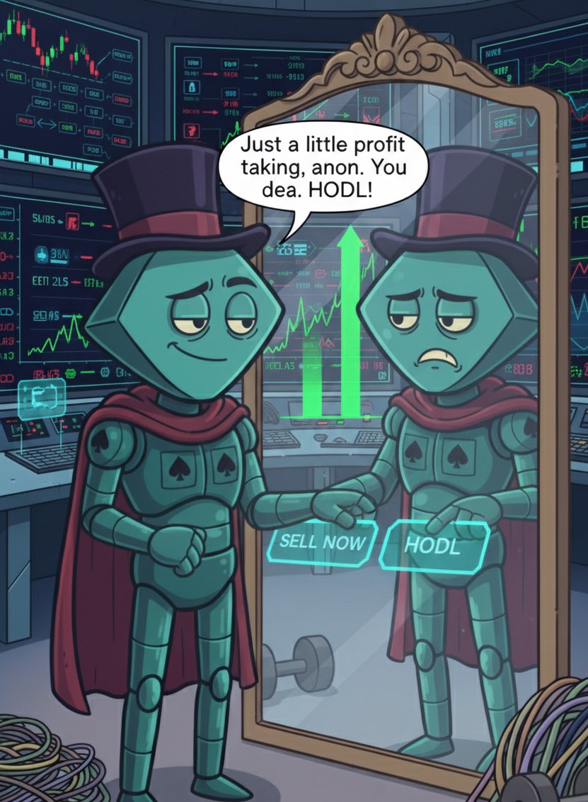 SPADEprotocol's tweet image. My inner monolog whenever my portfolio sees green.
Left brain: &quot;Just a little profit-taking, anon. You deserve that lambo.&quot;
Right brain: &quot;NO! WE&apos;RE NOT SELLING UNTIL 2030! HODL, YOU FOOL!&quot;
#CryptoLife #HODL #DiamondHands #ToTheMoon #ResistTemptation