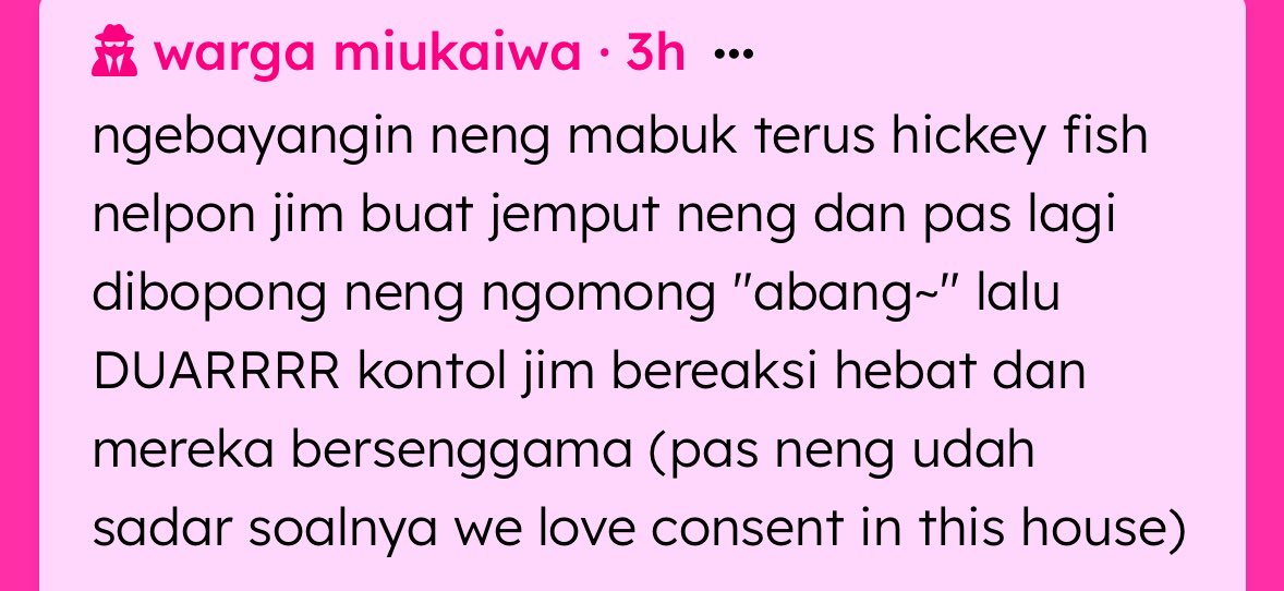 miukaiwa's tweet photo. #tellnar (keesokan paginya)
sakushi : kamu inget kan kita semalem ngapain?
goatsumu : inget
sakushi : tooru, i’m so sorry-
goatsumu : jim.. mau
sakushi : minum? bentar ya-
goatsumu : kontol… mau lagi… dikontolin sama jim…
#WHATIF #GIMIK #FEK #NORIL https://t.co/eoiDMf4eVh
