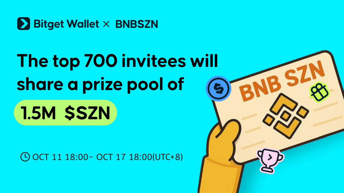 BGWalletAlpha's tweet image. 🔥 New #Memeverse partner, @BnbMemeSZN!

🚀 Invite frens, trade $SZN to share $5,000 $SZN rewards!
🗓️ Oct 11-17, 1800 UTC+8

Start:
1️⃣ Download app: bitgetwallet.onelink.me/6Vx1/xt9vmbjv
2️⃣ Earnings Center &amp;gt; Invite2get &amp;gt; Enter code “XwGcOD”
3️⃣ New &amp;gt; Join &quot;BNBSZN event&quot; &amp;amp; complete tasks💎