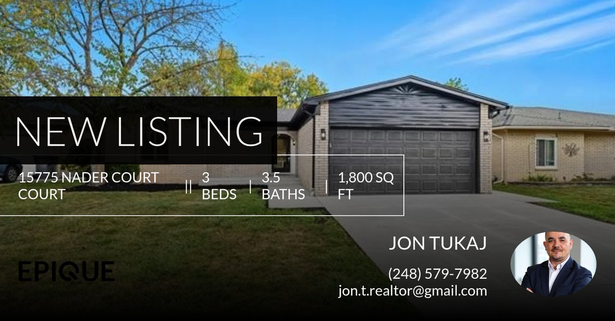 JonidTukaj's tweet photo. 📍 New Listing 📍 Take a look at this fantastic new property that just hit the market located at 15775 Nader Court Court in Clinton Township. Reach out here or at (248) 579-7982 for more information

🏠•Buy •Sell •Invest 
Jon Tukaj
... https://t.co/aUY89nOvf9 https://t.co/NGaN4W5Ky7