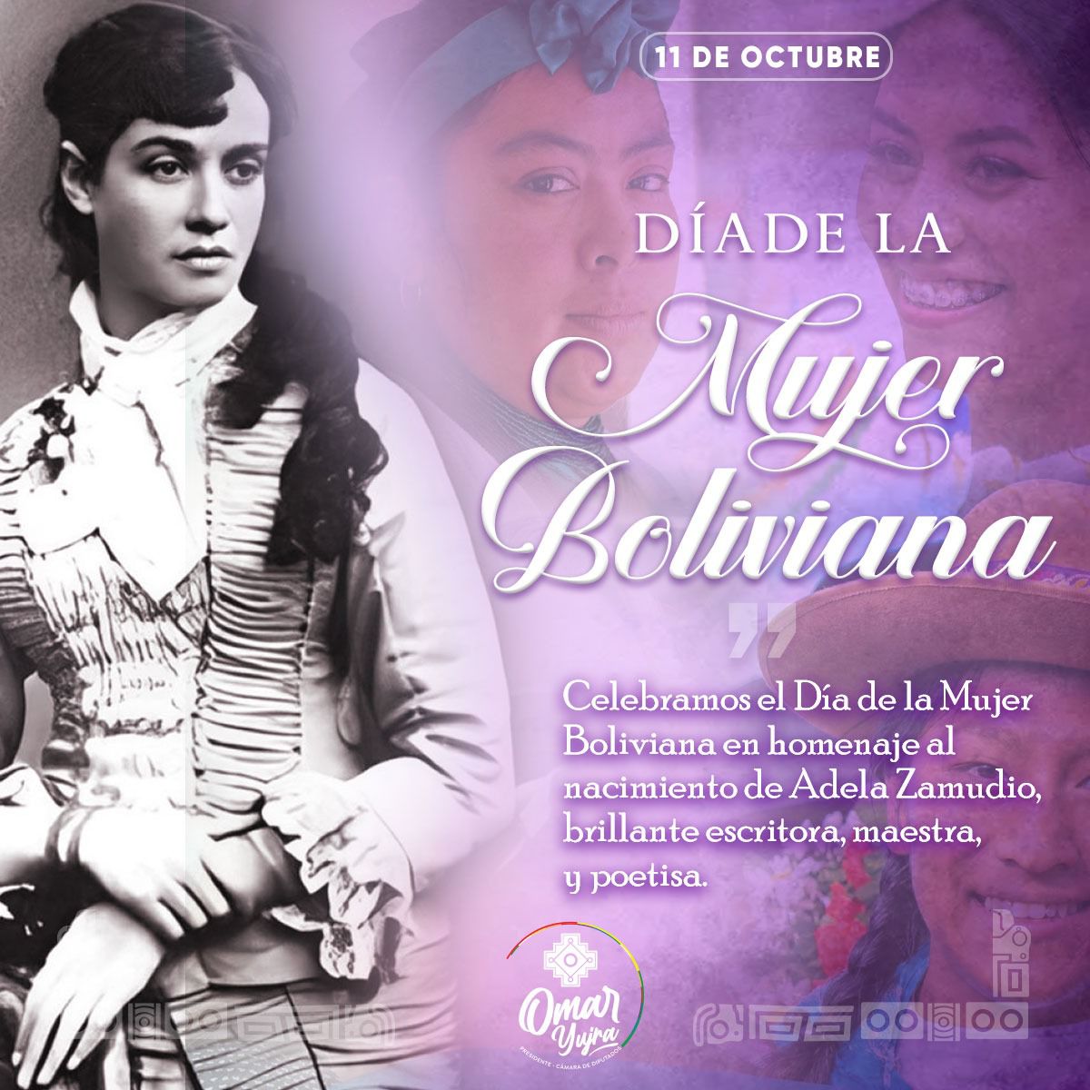 En el Día de la Mujer Boliviana, rendimos homenaje a todas las mujeres del país que con esfuerzo, valentía y compromiso contribuyen cada día al desarrollo de Bolivia.
El legado de Adela Zamudio nos inspira a seguir promoviendo la igualdad y la participación plena de las mujeres.