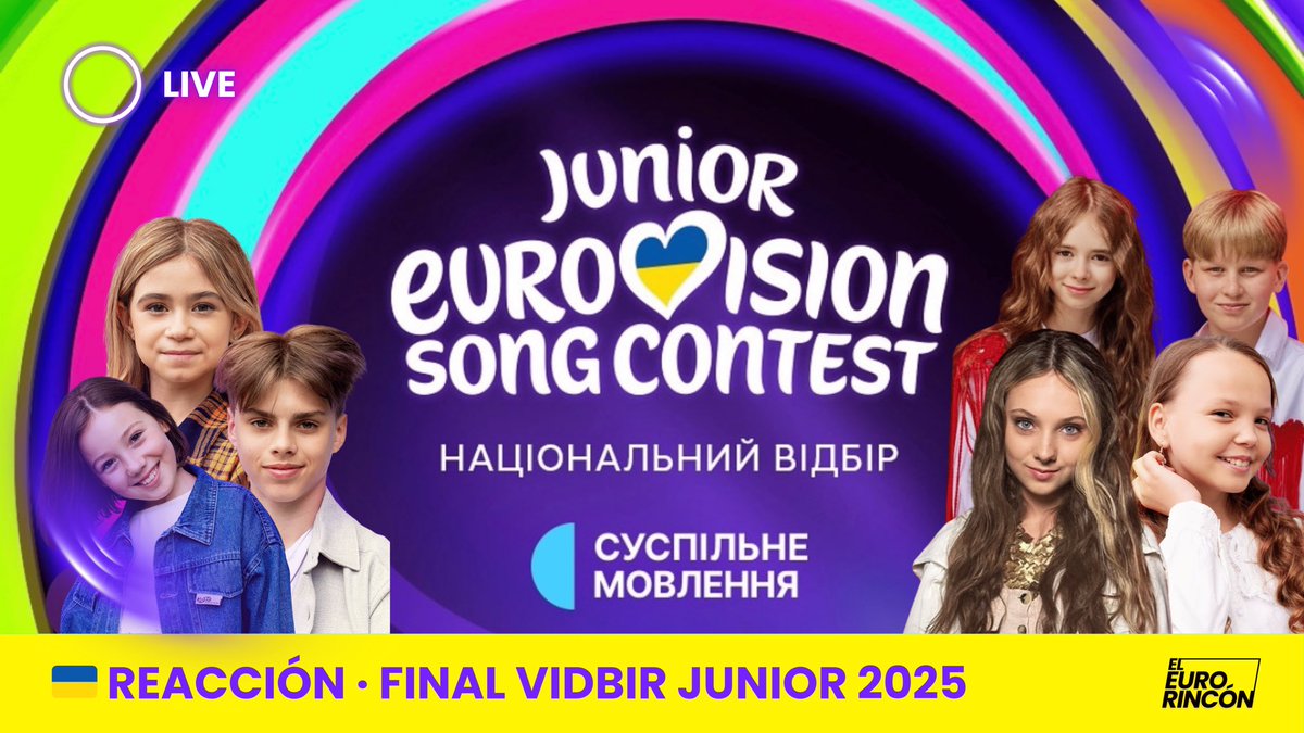 🇺🇦 MAÑANA a las 17h estaremos reaccionando y comentando en DIRECTO la Final del Vidbir Junior 2025.

💛 Conoceremos la quinta canción seleccionada para #EurovisionJunior2025 

🎥 ¡No faltéis! youtube.com/live/LQnWrI2RK…

#EurovisionJunior #JuniorEurovision #JuniorVidbir