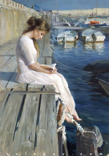 Vladimir Volegov (b.1957) - At the Blanes Pier
#art #contemporaryart 
Volegov a visual artist from Russia who lives in Spain. His early work centered on graphic art for music recordings, comics, and commercial posters. He is known in the West for his oil paintings.
