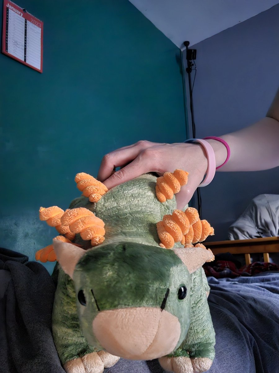 I went for a Laser Hair Removal appointment on Wednesday. There's this cute Dino store near the place where they sell fossils, books, and other things!

I ended up buying my Fiancé (<a href="/SteelChikorita/">SteelChikorita 🦖🌱</a>) this......I've kinda been cuddling Tato every night since, though. 😅 ITS CUTE!