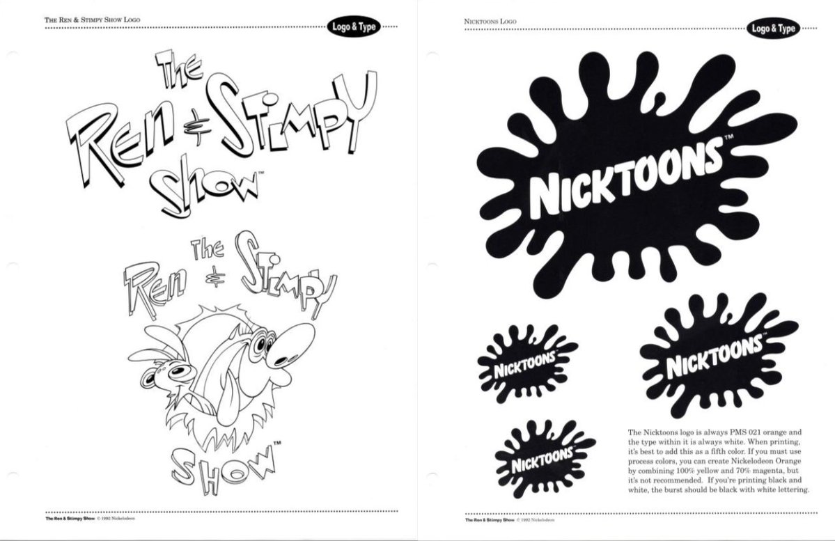 radiodormouse's tweet image. 2/ The first few pages of the Ren &amp;amp; Stimpy style guide focus on teaching merchandisers how to properly reproduce the show’s logos, character names, and overall lettering style. #RenandStimpy #AnimationHistory
