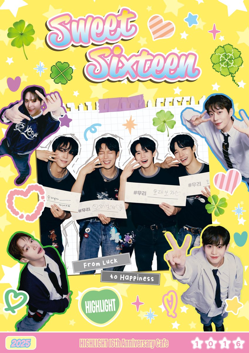 high4ive_light's tweet photo. 𝙃𝙄𝙂𝙃𝙇𝙄𝙂𝙃𝙏 16𝙩𝙝 𝘼𝙣𝙣𝙞𝙫𝙚𝙧𝙨𝙖𝙧𝙮 𝘾𝙖𝙛𝙚🍀

 ﾟ ₊ ･ 💙💛 ᕬ ᕬ 💚💜 + . ﾟ
  ･. ﾟ･ + ♡ ( ⌯′-′⌯) ♡ + ･₊ ﾟ .･
┏━ ʚஐɞ ━ U U━ ʚஐɞ ━┓
            Sweet Sixteen               
   : From Luck to Happiness
┗━ ʚஐɞ ━━━━ ʚஐɞ ━┛

🗓️2025. 10. 16(목) - 10. 19(일)
📍카페 씨잌
🍦스페셜 음료 및 아이스크림 진행
📸포토부스 촬영 가능

#행운처럼_다가온_비스트
#행복이_되어준_하이라이트
#Sweet_Sixteen_HIGHLIGHT 

#하이라이트 #HIGHLIGHT
#비스트 #BEAST
#윤두준 #YOONDUJUN
#양요섭 #YANGYOSEOP
#이기광 #LEEGIKWANG
#손동운 #SONDONGWOON