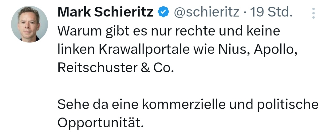 Jerusalema_AH_2's tweet image. &quot;Warum gibt es nur rechte und keine linken Krawallportale wie Nius, Apollo, Reitschuster &amp;amp; Co. 

Sehe da eine kommerzielle und politische Opportunität.&quot;

🫣

Weil die #Antifa an der #reGIERung beteiligt ist, bzw Sympathisanten von ihr?
