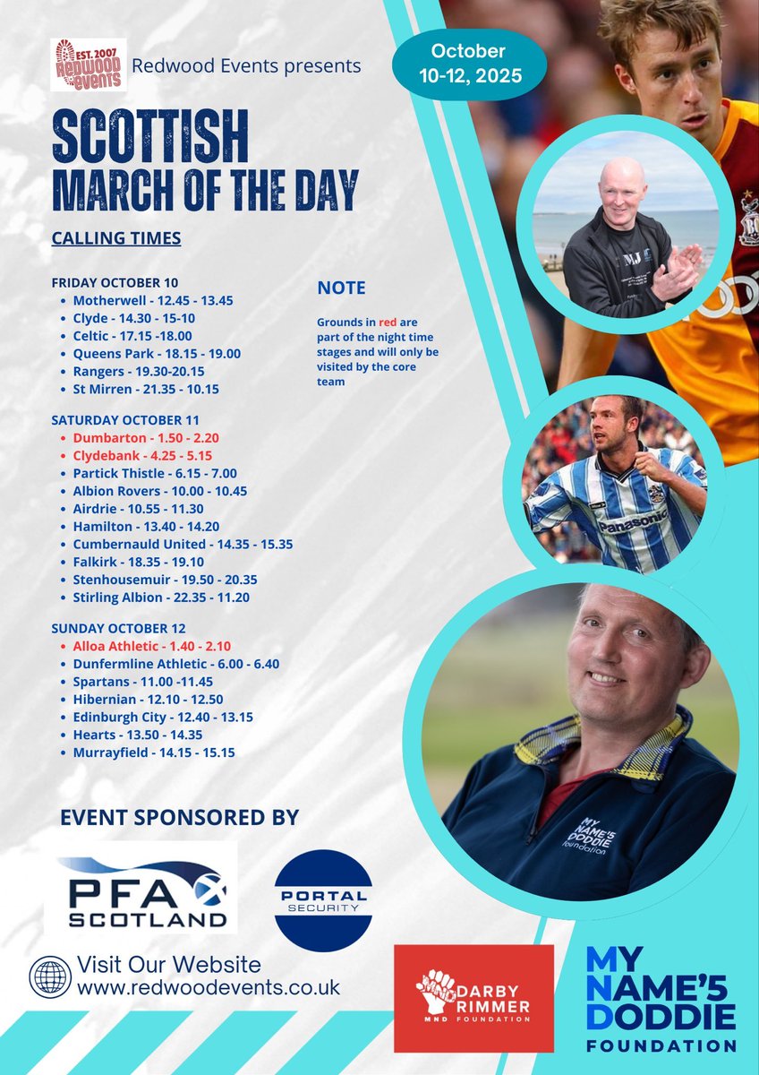 ⚽️ THE inaugural #ScottishMarchOfTheDay, in aid of <a href="/DarbyRimmerMND/">Darby Rimmer MND Foundation</a> and <a href="/MNDoddie5/">My Name'5 Doddie Foundation</a>, kicked off yesterday!

FROM #Motherwell to #Murrayfield; 150 miles, visiting 20 #football clubs along the way!

KEEP up the good walk!

#YNWA 

#MND #MoreNeedsDoing

Donate: donate.giveasyoulive.com/fundraising/sm…