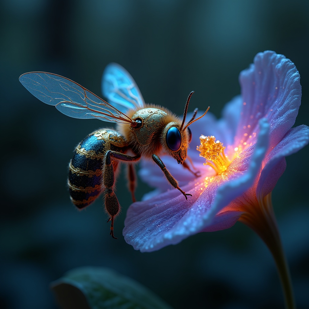 Imagen24_'s tweet image. Obsidian &amp;amp; gold bee on a liquid nebula flower.-Comment For full Prompt
#AIImage #ImagePrompt #FantasyArt #AI