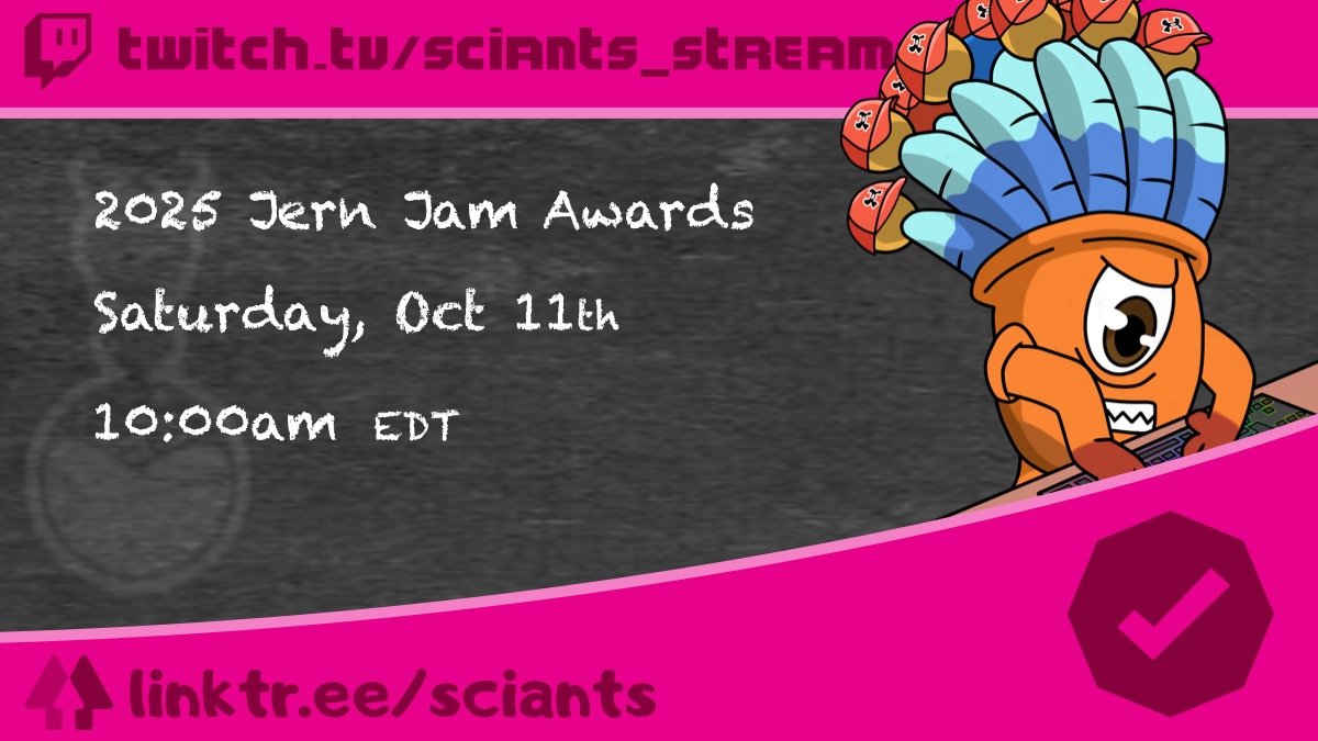 SciAnts_Media's tweet photo. Live today for the #JernJam awards with @IrishJohnGames! Awarding the awards for our game jam!

10pm EDT

#science #twitch #TwitchPartner #live #stem #sciants #livestream #scicomm #twitchambassador #youtube 

https://t.co/gtFRVGqLQi https://t.co/i78mjTetOq
