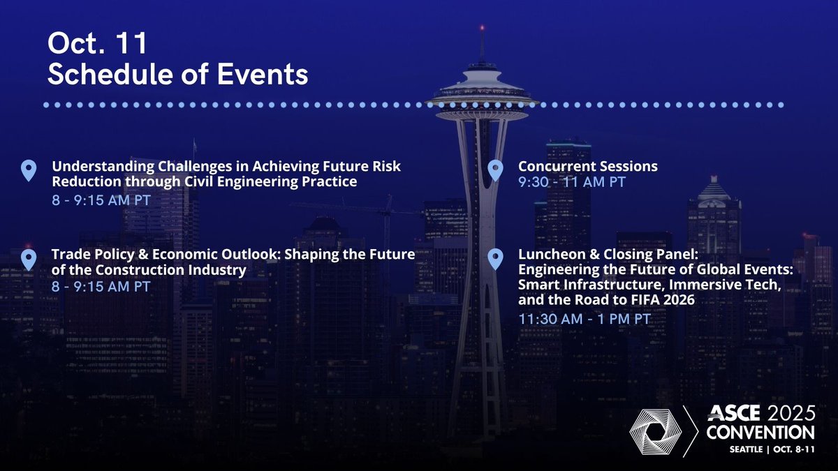 ASCETweets's tweet image. Good morning, #ASCE25! See you soon for day 3.
View the full program of events: convention.asce.org/program.