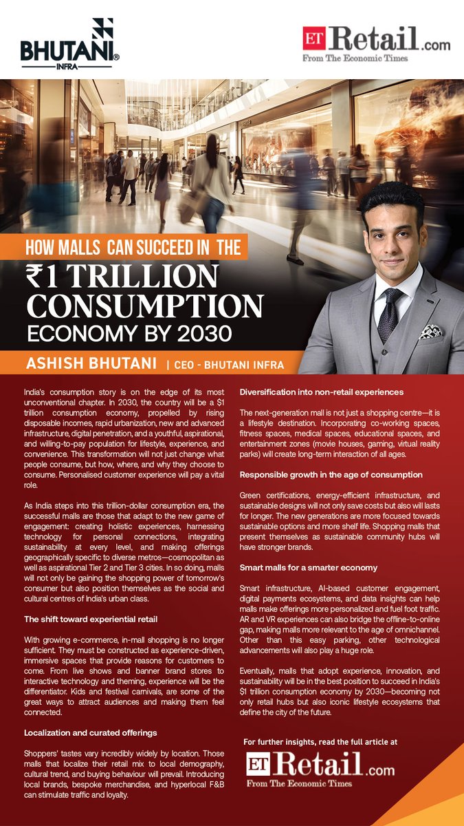 Reimagining Retail for India’s ₹1 Trillion Consumption Future 💫
Insights by Ashish Bhutani, CEO – Bhutani Infra, on how malls can lead the change.

#ETRetail #BhutaniInfra #RetailInnovation #SmartMalls