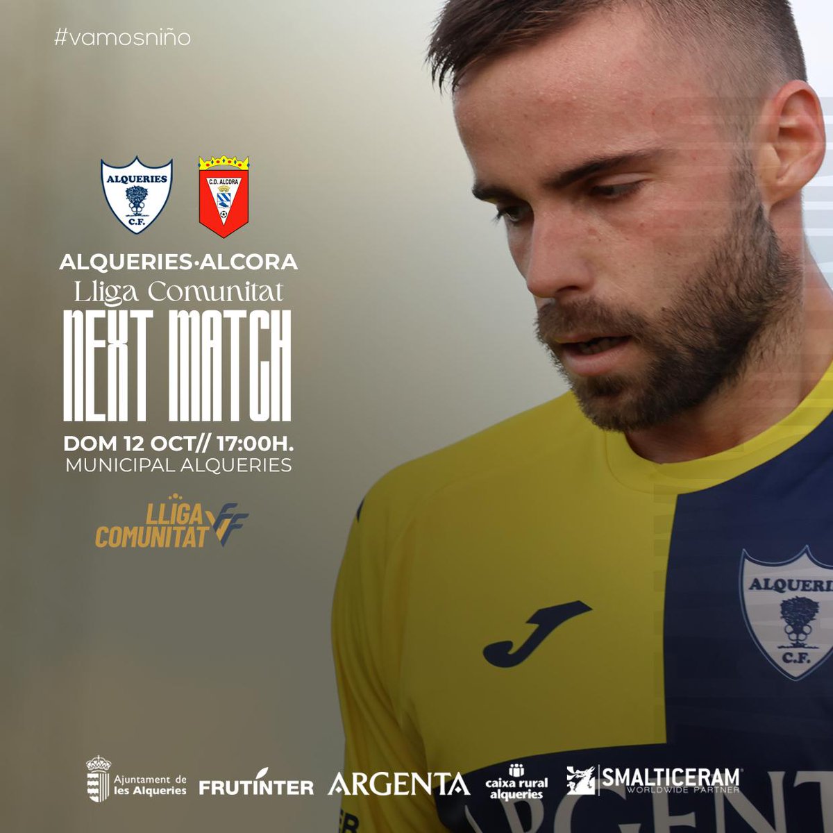 𝗙𝗶𝗻𝗱𝗲 𝗱𝗲 𝗳𝘂́𝘁𝗯𝗼𝗹‼️

¡Afición, os esperamos en el Muni! ¡Juntos somos más fuertes!
⚒️⚽

🗓️ D12 oct. 
🕥 17:00h
🏟️ Municipal de Alqueries
🆚 CD Alcora

¡Vamos Niño! 💙💛

#somdelniño #todaunavida #unamaneradevivir
