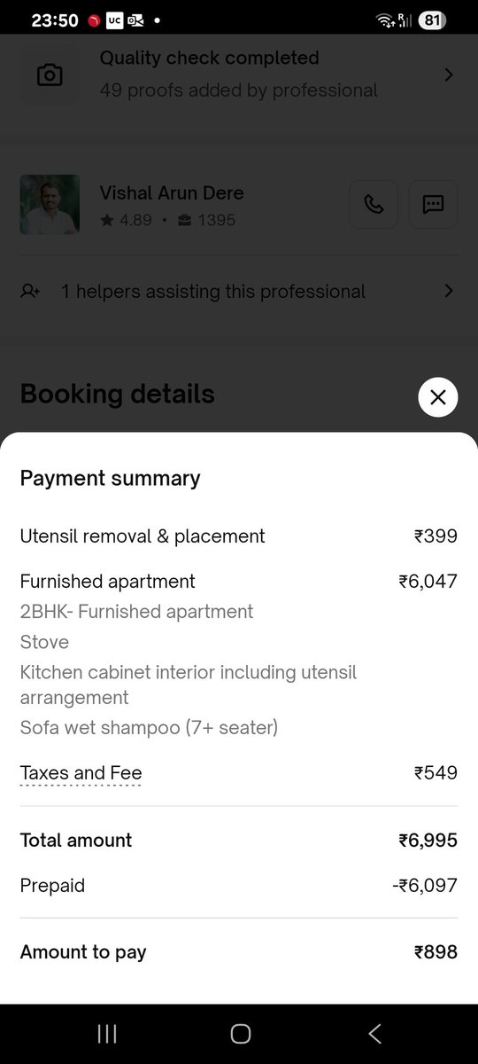 RakeshInExile's tweet photo. Hi @urbancompany_UC Ur people rather attending my chats are calling me rather calling on the number added to the booking.
Although 499 package of kitchen interior cleaning is added then why I was charged extra 399. https://t.co/IUyszieiFJ