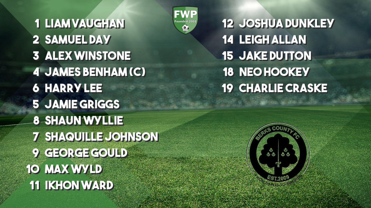 BERKS COUNTY: Vaughan Day Winstone Benham (C) Lee Griggs Wyllie Johnson Gould Wyld Ward; SUBS: Dunkley Allan Dutton Hookey Craske