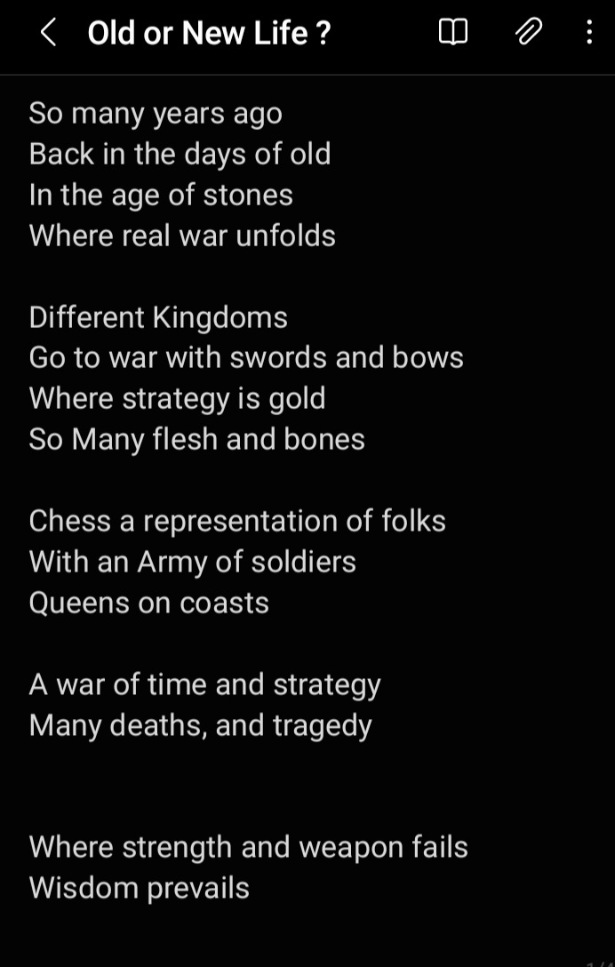 Tee_Bestkleans's tweet image. 15 Days of Poetry
Day 1
Titled: Old Or New Life ?
#Poetry #Art #Writing #chess #Storytelling #CreativeJourney #poetrychallenge #15daysofpoetry #poetrycommunity #poetrylovers #poets #poetryisnotdead #artcollector #Chessart #Chessandart #Chesspoetry