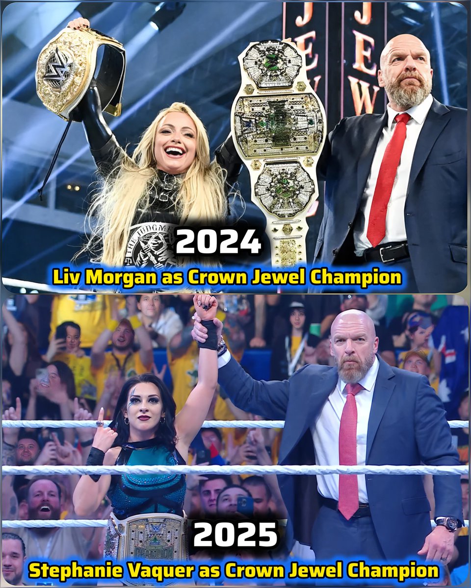 Wrestlish_WAR's tweet image. 2024 - Liv Morgan as Crown Jewel Champion
2025 - Stephanie Vaquer as Crown Jewel Champion
#WWECrownJewel