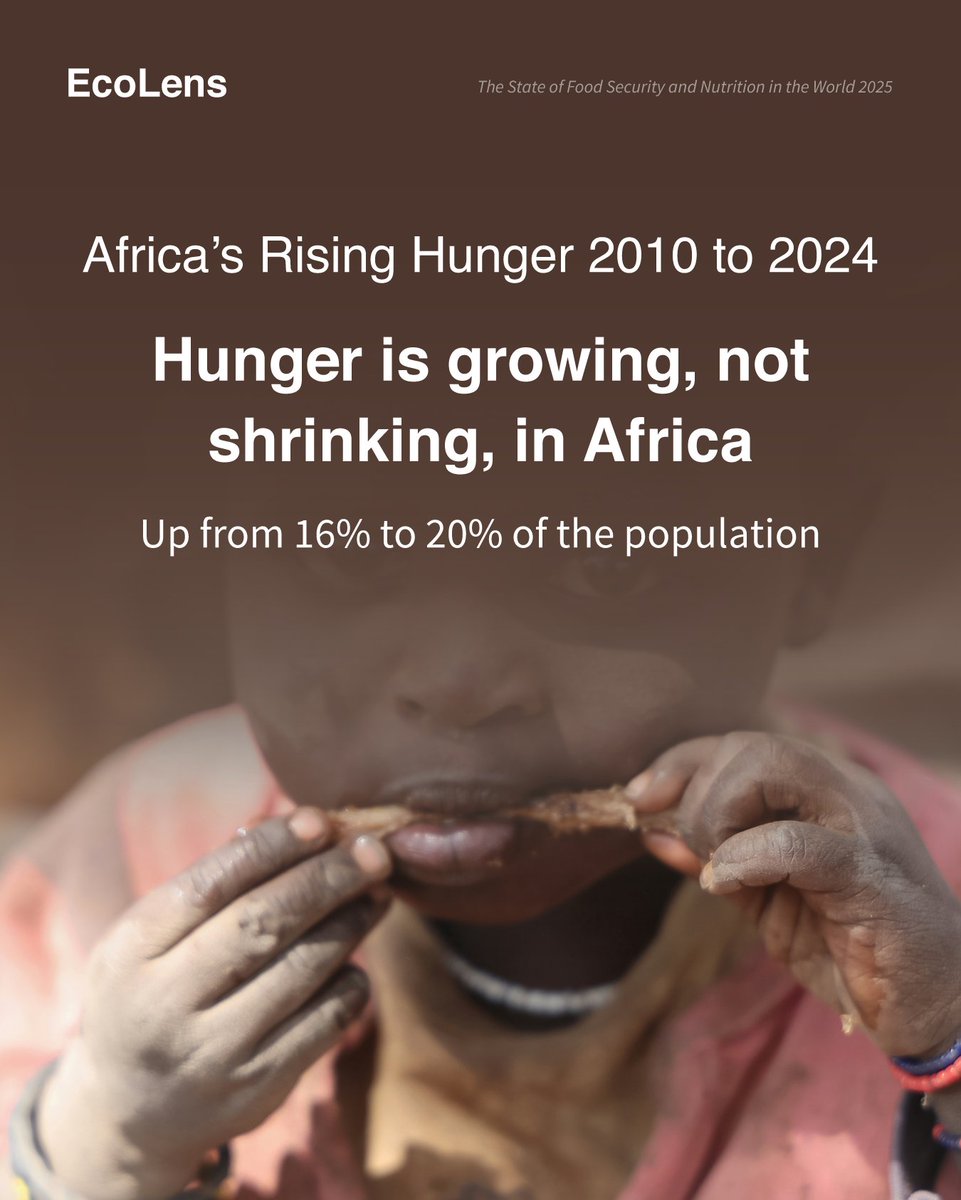 📈HUNGER is RISING, not falling, in Africa.
From 16% of the population in 2010 to 20% in 2024.
MILLIONS MORE going hungry.🥣

#GlobalHunger
#Africa