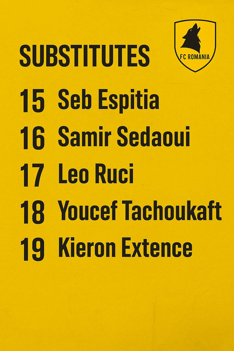 FCRomania's tweet image. 📋 TEAM NEWS

Here’s how The Wolves line up this afternoon against Brimsdown FC in the @ThurlowNunnL First Division South 🐺💛

🔰 Starting XI 👇
🧢 Substitutes 👇

Kick-off: 3PM | Away
#FCRomania #TheWolves #TNLSouth #NonLeague