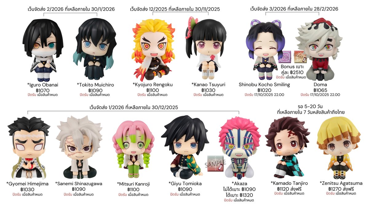 doydoidoydoidoy's tweet photo. รวม 【 Look Up Demon Slayer : Kimetsu no Yaiba 】ที่ยังสั่งได้

📏 ~ H10-11 cm 
🛒 ราคา รายละเอียด วันปิดรับตามในภาพ สามารถซูมดูได้เลยค่ะ 🔎
🛒 มัดจำตัวละ ฿400 / ทัน เซ็นอิตสึ มัดจำ 50%
〰️ สินค้าถึงไทย 1-2 เดือนหลังเว็บจัดส่ง
〰️ ตัวที่ติด * กดสินค้าทุก ๆ 3 ตัว
📮 ค่าส่งในไทย EMS 40 

💌 order : DM

#ตลาดนัดดาบพิฆาตอสูร #ตลาดนัดไยบะ #ตลาดนัดkny นั่งจ๋อง โอบาไน มุย มุอิจิโร่ เรนโงคุ คานาโอะ ชิโนบุ โดมะ เกียวเม   ซาเนมิ มิตสึริ กิยู อาคาสะ ทันจิโร่ เซ็นอิตสึ