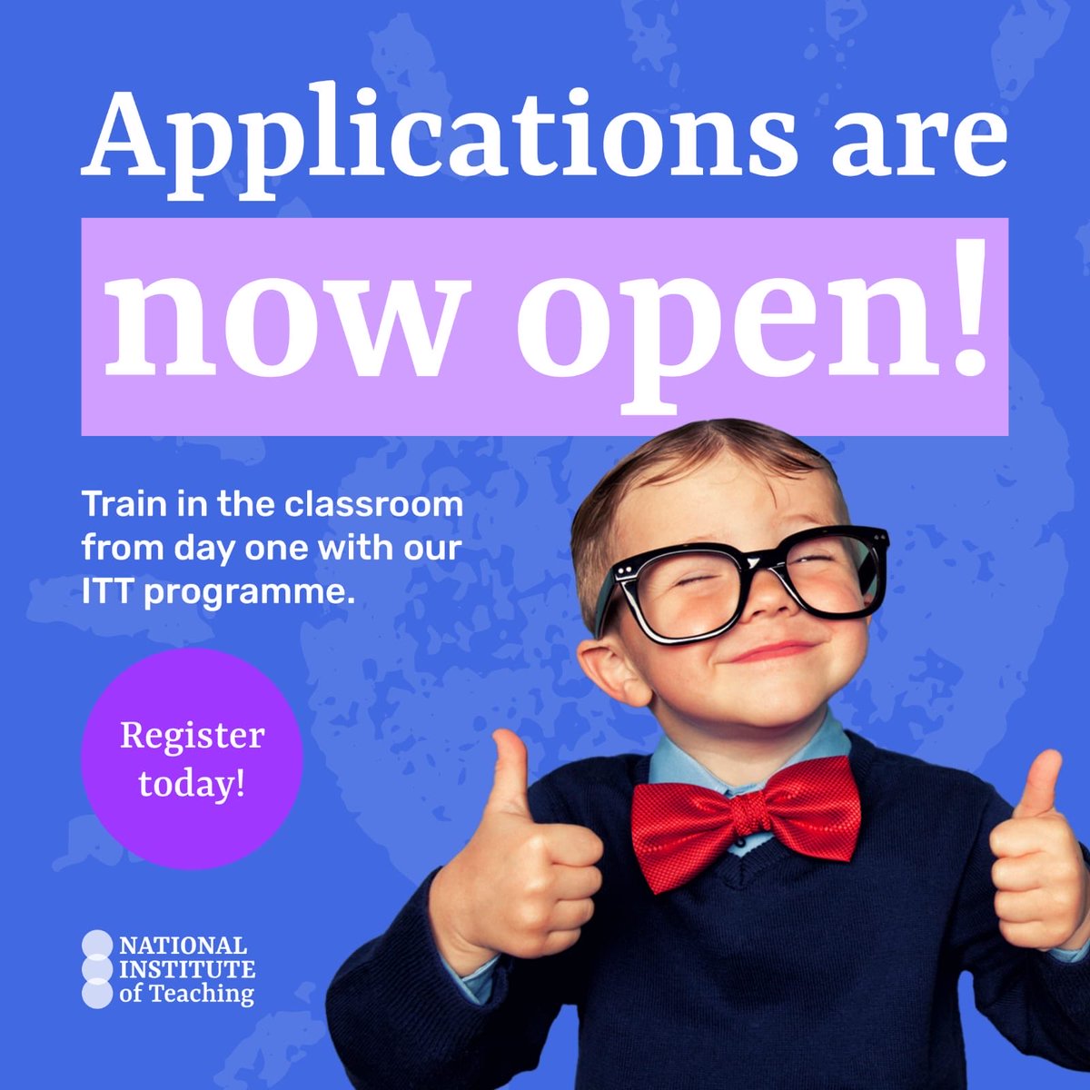LEOacademies's tweet image. 📢 Applications for Initial Teacher Training are now open.

Have you considered teaching? This could be the year you take the first step.

Register today, and train to teach with @NatInstTeaching &amp;amp; @LEOacademies.

👉 buff.ly/nGowULb

#ITT #GetIntoTeaching  ✏️