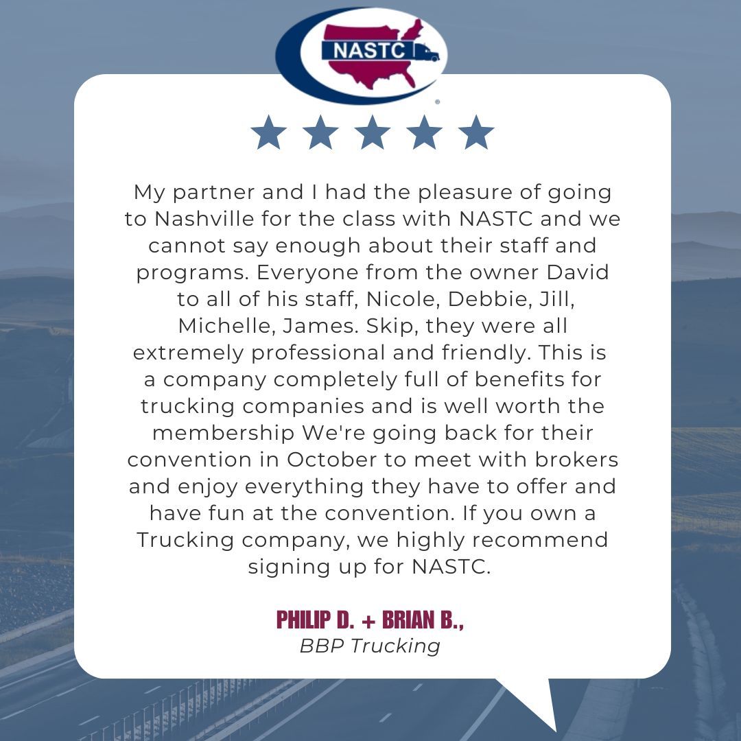 NASTCTWEETS's tweet photo. We love hearing from our members! This testimonial is a great reminder of why we do what we do — supporting small fleets with the tools, training, and resources they need to thrive. Thank you to BBP Trucking for the kind words and continued trust!  #NASTC #MemberSuccess https://t.co/BlVFC90zOW