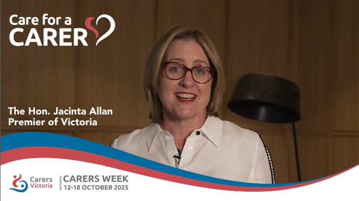 CarersVictoria's tweet image. Victorian Premier Jacinta Allan shared a personal video message in recognition of Victorian carers, this National Carers Week 2025. 

Watch Premier's message below.
 youtu.be/yGuLvPss8mg

#NCW2025 #CareForACarer #CarersVictoria