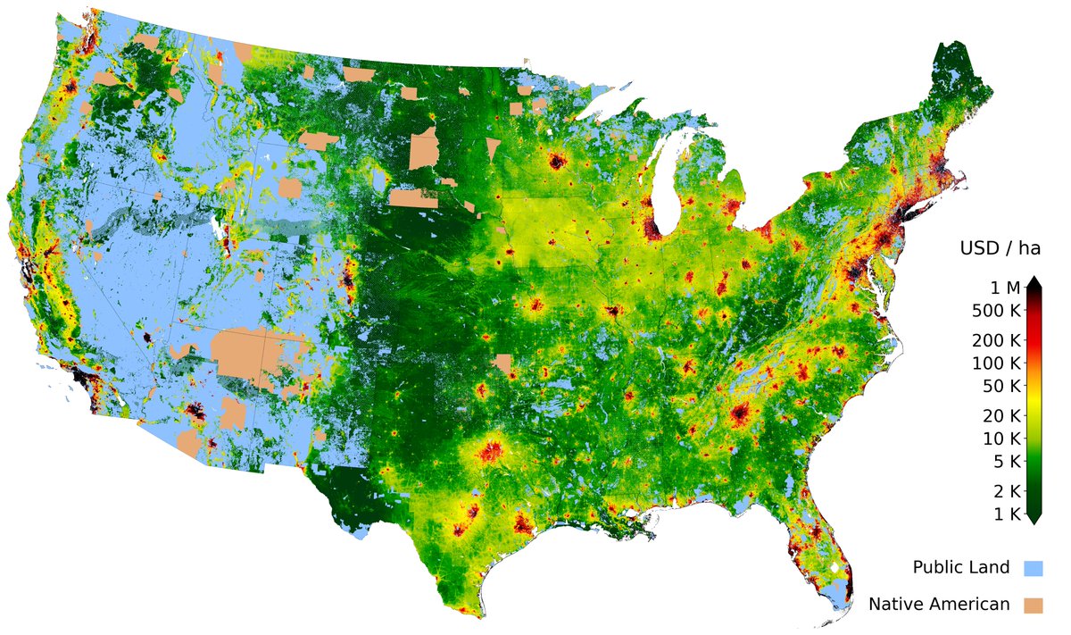 Civixplorer's tweet image. 🏘️ The most and least expensive land in the contiguous United States.
