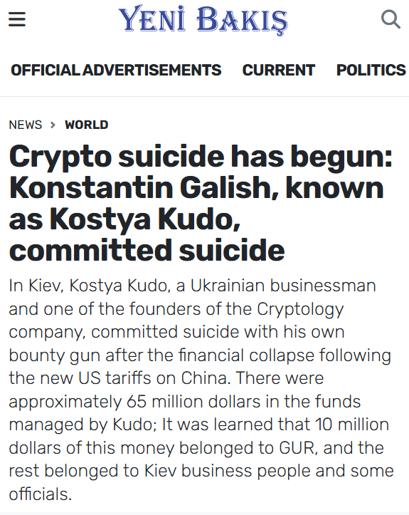 🚨 JUST IN: 🇺🇦 Ukrainian crypto influencer Kostya Kudo took his own life after brutal market crash.
