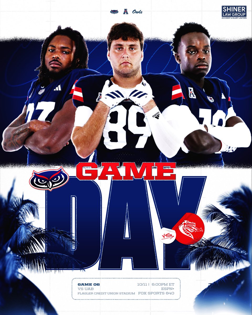 Florida Atlantic Football (@faufootball) on Twitter photo GAME DAY!
⌚️6:00PM ET
📍Flagler Credit Union Stadium
📺 <a href="/ESPNPlus/">ESPN+</a> 
📻 <a href="/FoxSports640/">Fox Sports 640 South Florida</a> 
#WIP🏝️ GAME DAY!
⌚️6:00PM ET
📍Flagler Credit Union Stadium
📺 <a href="/ESPNPlus/">ESPN+</a> 
📻 <a href="/FoxSports640/">Fox Sports 640 South Florida</a> 
#WIP🏝️