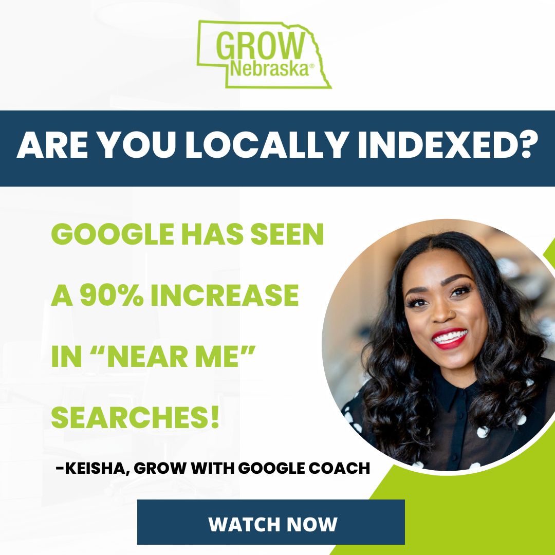 Did you know Google has seen a 90% increase in “Near Me” searches? 👀
Now is the perfect time to make sure your business shows up locally!

Keisha, covered this &amp; more in our training, “Increase Sales with Google”

🎥 Missed it? Watch Now: ow.ly/OMg750Xa1XI

#GROWNebraska